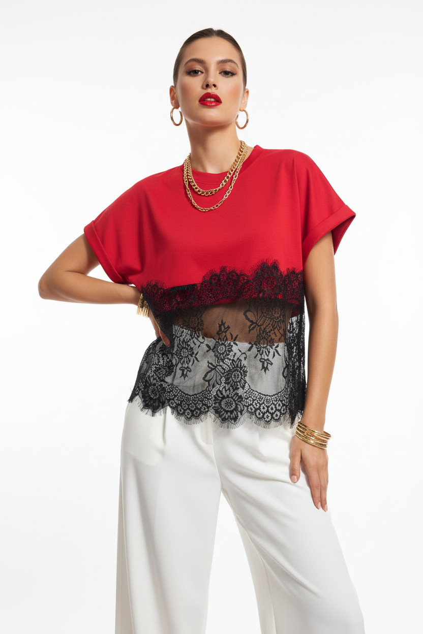 Blusa Crop Roja Fondo Blanco