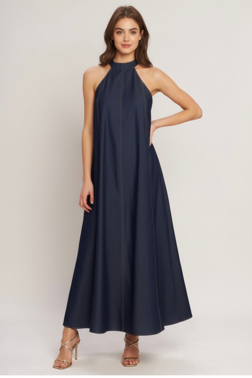 Navy Halter Dress - Fashion Shoes